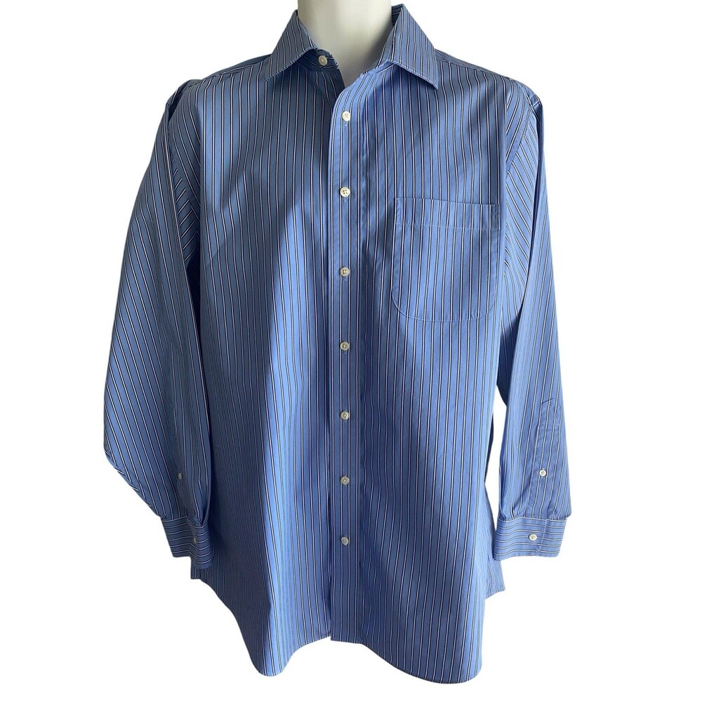 Jos. A. Bank Executive Shirt Mens 16.5 Blue Stripe Slim Fit Long Sleeve
